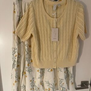 Joie Cream and Yellow Floral Midi Skirt